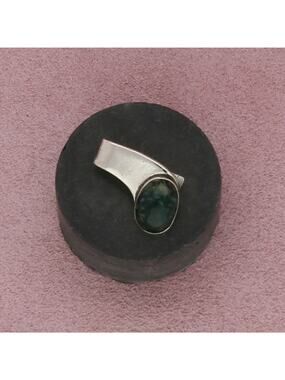 sterling silver vintage small moss agate tie clip
